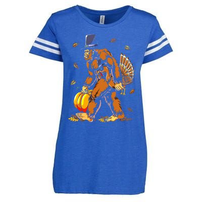 Bigfoot Pilgrim Turkey Pumpkin Thanksgiving Day Boys Enza Ladies Jersey Football T-Shirt