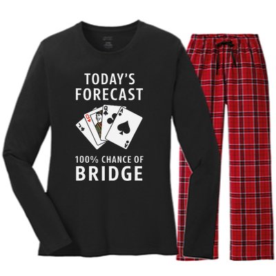 Bridge Player TodayS Forecast 100 Chance Of Bridge Women's Long Sleeve Flannel Pajama Set 