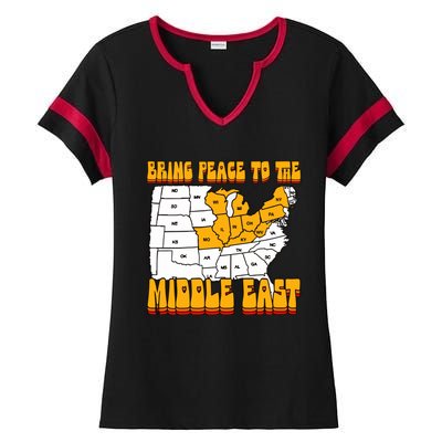 Bring Peace To The Middle East Usa Map Ladies Halftime Notch Neck Tee