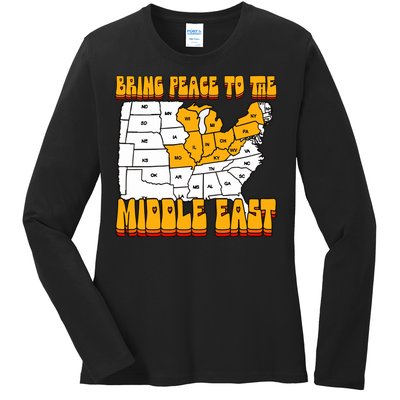 Bring Peace To The Middle East Usa Map Ladies Long Sleeve Shirt