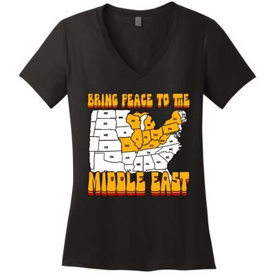 Bring Peace To The Middle East Usa Map Women's V-Neck T-Shirt