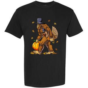 Bigfoot Pilgrim Turkey Pumpkin Thanksgiving Day Garment-Dyed Heavyweight T-Shirt