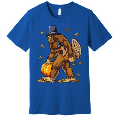 Bigfoot Pilgrim Turkey Pumpkin Thanksgiving Day Premium T-Shirt