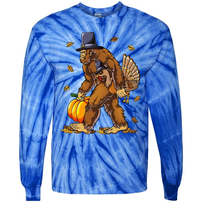 Bigfoot Pilgrim Turkey Pumpkin Thanksgiving Day Tie-Dye Long Sleeve Shirt