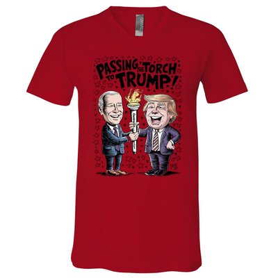 Biden Passing The Torch To Trump V-Neck T-Shirt