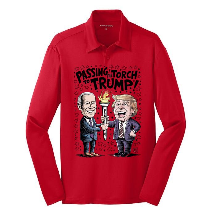 Biden Passing The Torch To Trump Silk Touch Performance Long Sleeve Polo