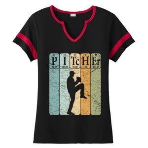 Baseball Periodic Table Elets Nerd Baseball Pitcher Retro Gift Ladies Halftime Notch Neck Tee