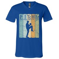 Baseball Periodic Table Elets Nerd Baseball Pitcher Retro Gift V-Neck T-Shirt