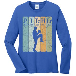 Baseball Periodic Table Elets Nerd Baseball Pitcher Retro Gift Ladies Long Sleeve Shirt