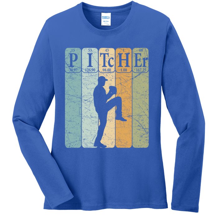 Baseball Periodic Table Elets Nerd Baseball Pitcher Retro Gift Ladies Long Sleeve Shirt