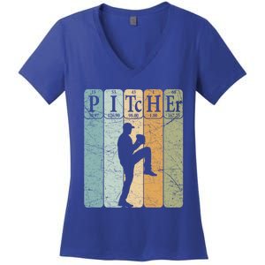 Baseball Periodic Table Elets Nerd Baseball Pitcher Retro Gift Women's V-Neck T-Shirt