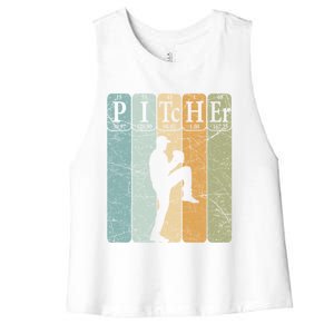 Baseball Periodic Table Elets Nerd Baseball Pitcher Retro Gift Women's Racerback Cropped Tank