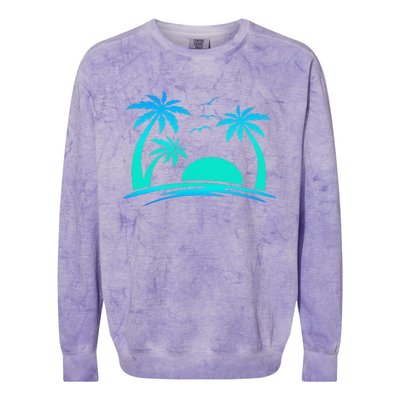 Beach Palm Tree Tropical Sunset Silhouette Sunny Lover Trip Colorblast Crewneck Sweatshirt