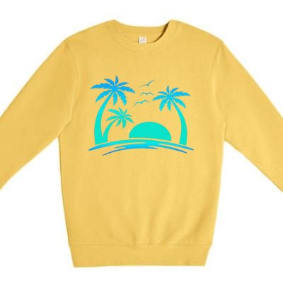 Beach Palm Tree Tropical Sunset Silhouette Sunny Lover Trip Premium Crewneck Sweatshirt