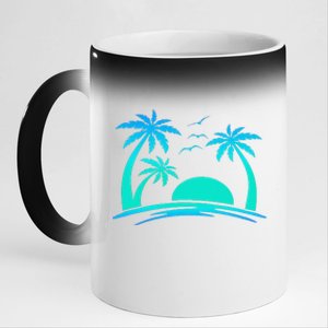 Beach Palm Tree Tropical Sunset Silhouette Sunny Lover Trip 11oz Black Color Changing Mug