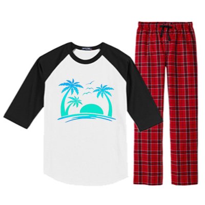 Beach Palm Tree Tropical Sunset Silhouette Sunny Lover Trip Raglan Sleeve Pajama Set