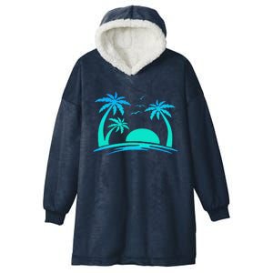 Beach Palm Tree Tropical Sunset Silhouette Sunny Lover Trip Hooded Wearable Blanket