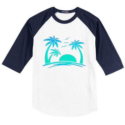 Beach Palm Tree Tropical Sunset Silhouette Sunny Lover Trip Baseball Sleeve Shirt