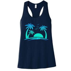 Beach Palm Tree Tropical Sunset Silhouette Sunny Lover Trip Women's Racerback Tank