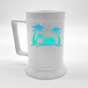 Beach Palm Tree Tropical Sunset Silhouette Sunny Lover Trip Beer Stein