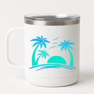 Beach Palm Tree Tropical Sunset Silhouette Sunny Lover Trip 12 oz Stainless Steel Tumbler Cup