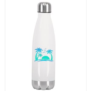 Beach Palm Tree Tropical Sunset Silhouette Sunny Lover Trip Stainless Steel Insulated Water Bottle