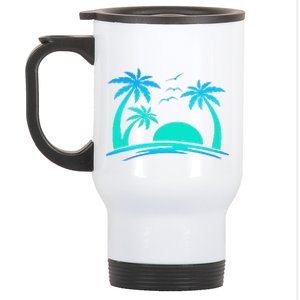 Beach Palm Tree Tropical Sunset Silhouette Sunny Lover Trip Stainless Steel Travel Mug