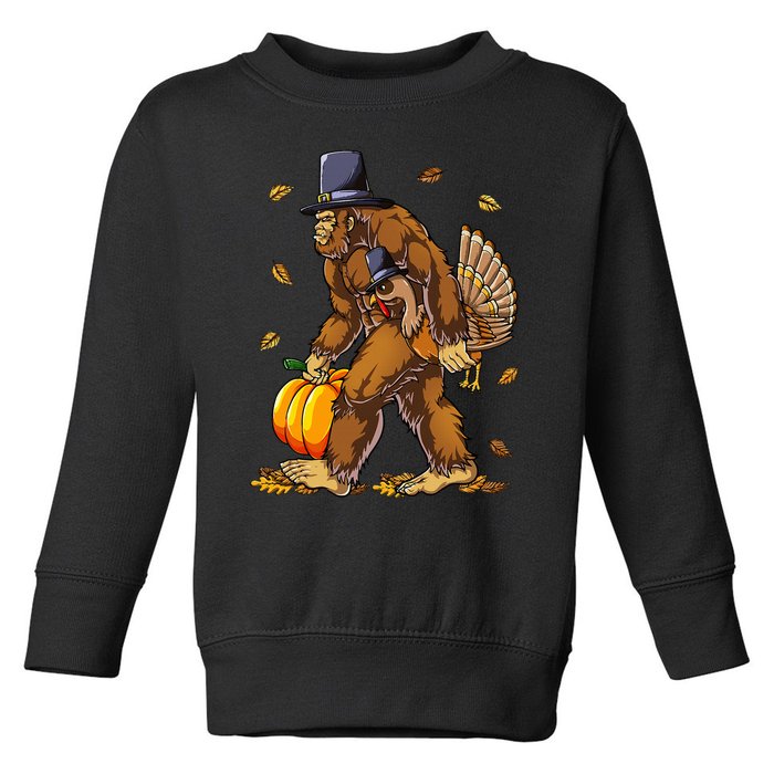 Bigfoot Pilgrim Turkey Pumpkin Thanksgiving Day Toddler Sweatshirt