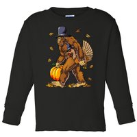 Bigfoot Pilgrim Turkey Pumpkin Thanksgiving Day Toddler Long Sleeve Shirt