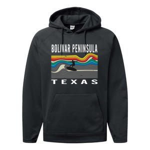 Bolivar Peninsula Texas Surfing Souvenir Performance Fleece Hoodie