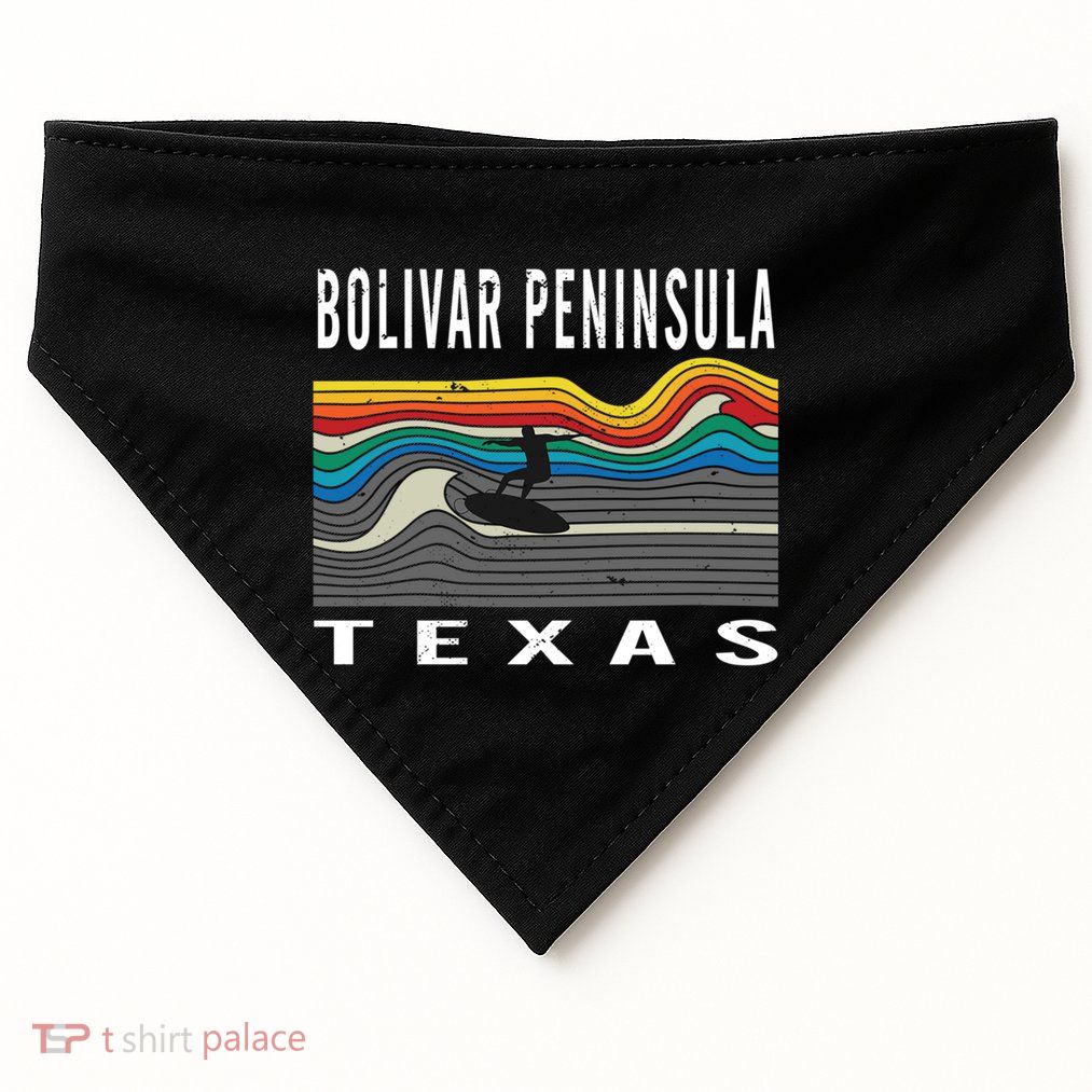 Bolivar Peninsula Texas Surfing Souvenir USA-Made Doggie Bandana