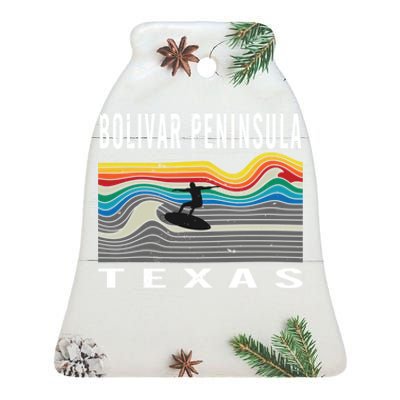 Bolivar Peninsula Texas Surfing Souvenir Ceramic Bell Ornament