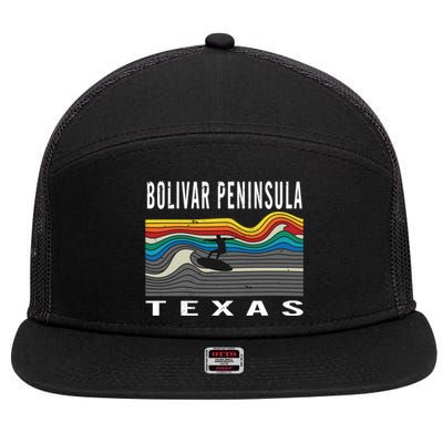 Bolivar Peninsula Texas Surfing Souvenir Gift 7 Panel Mesh Trucker Snapback Hat