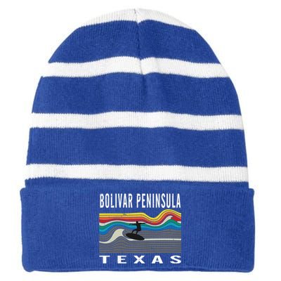 Bolivar Peninsula Texas Surfing Souvenir Gift Striped Beanie with Solid Band