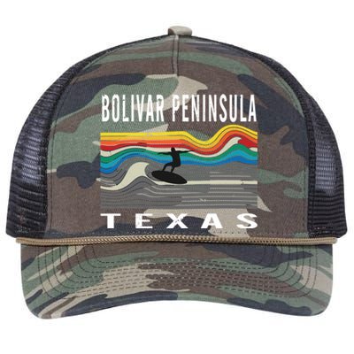 Bolivar Peninsula Texas Surfing Souvenir Gift Retro Rope Trucker Hat Cap