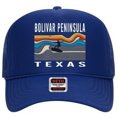 Bolivar Peninsula Texas Surfing Souvenir Gift High Crown Mesh Back Trucker Hat