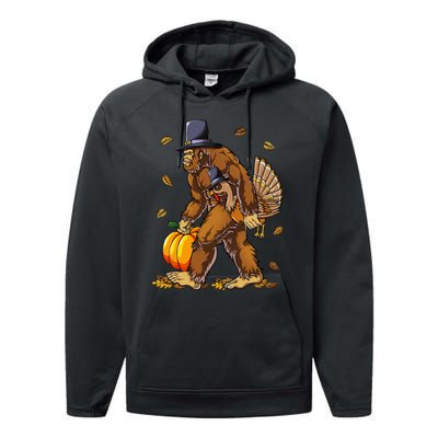 Bigfoot Pilgrim Turkey Pumpkin Thanksgiving Day Performance Fleece Hoodie