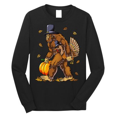 Bigfoot Pilgrim Turkey Pumpkin Thanksgiving Day Long Sleeve Shirt