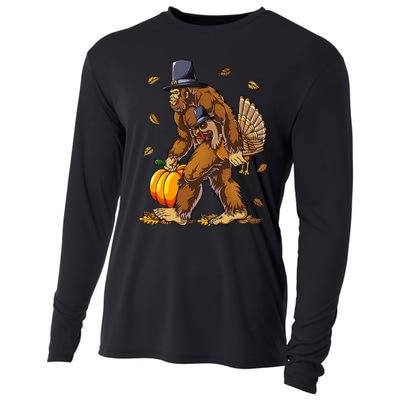 Bigfoot Pilgrim Turkey Pumpkin Thanksgiving Day Cooling Performance Long Sleeve Crew