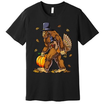 Bigfoot Pilgrim Turkey Pumpkin Thanksgiving Day Premium T-Shirt