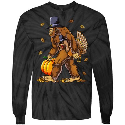 Bigfoot Pilgrim Turkey Pumpkin Thanksgiving Day Tie-Dye Long Sleeve Shirt