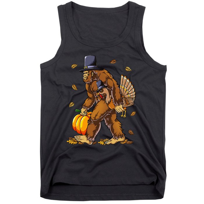 Bigfoot Pilgrim Turkey Pumpkin Thanksgiving Day Tank Top