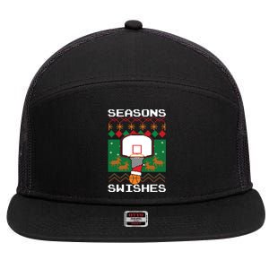 Basketball Player Ugly Christmas Sweater Seasons Swishes Gift 7 Panel Mesh Trucker Snapback Hat