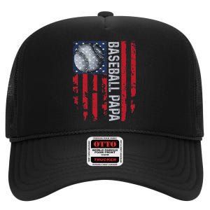 Baseball Papa Usa Flag Coach High Crown Mesh Back Trucker Hat