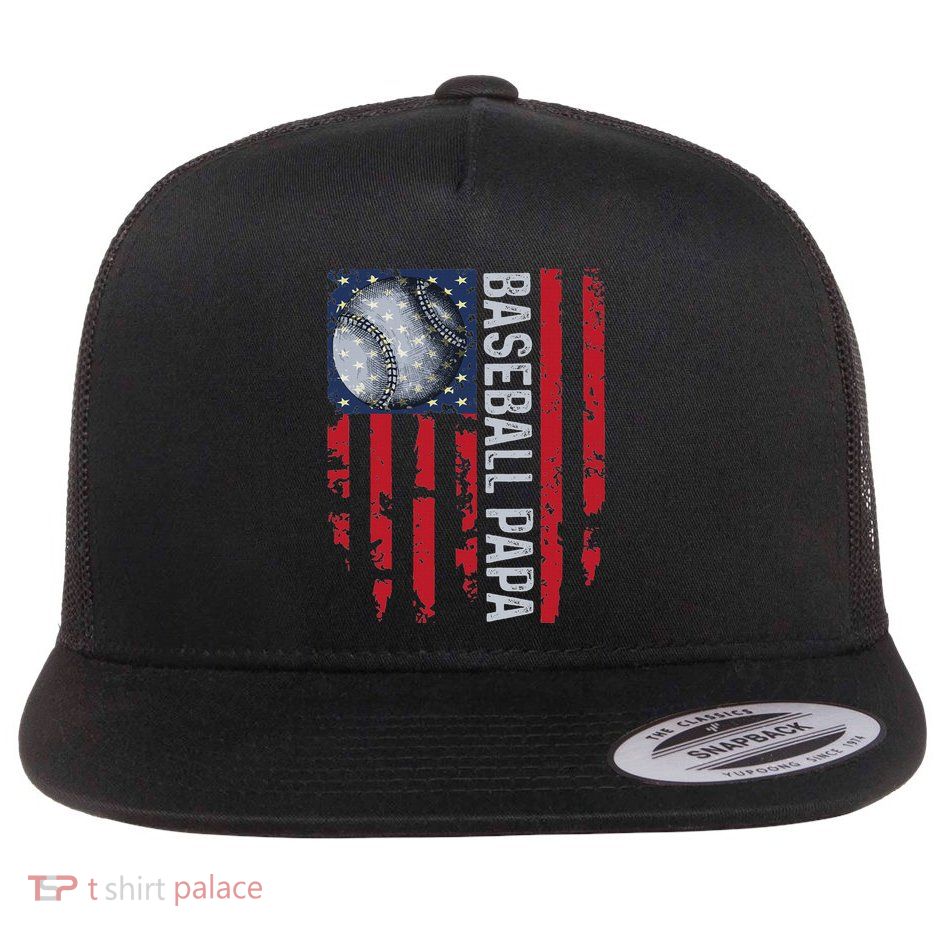 Baseball Papa Usa Flag Coach Flat Bill Trucker Hat