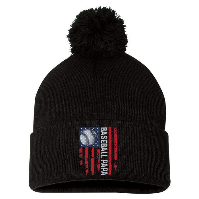 Baseball Papa Usa Flag Coach Pom Pom 12in Knit Beanie