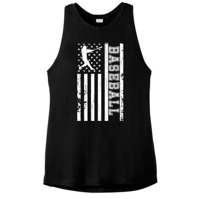 Baseball Pitcher USA Flag Ladies PosiCharge Tri-Blend Wicking Tank