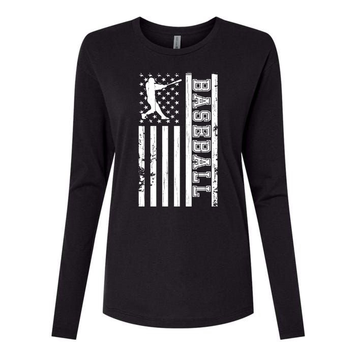 Baseball Pitcher USA Flag Womens Cotton Relaxed Long Sleeve T-Shirt