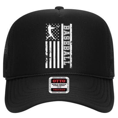 Baseball Pitcher USA Flag High Crown Mesh Back Trucker Hat