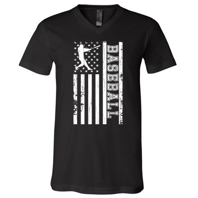 Baseball Pitcher USA Flag V-Neck T-Shirt